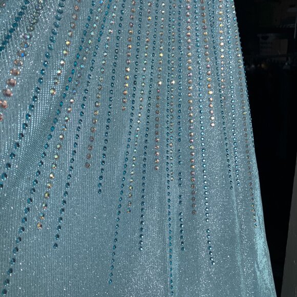 TLC Say Yes To The Prom 5 Blue Silver Rhinestone Bling Strapless Lace Up Dress - Picture 9 of 12